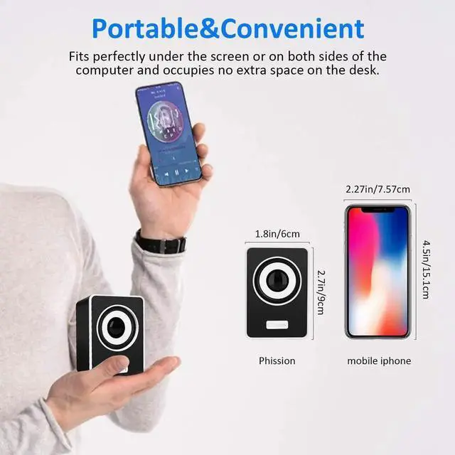 Alt view image 6 of 6 - JAENFONG Computer Speakers, Phission Mini Speaker with Stereo Sound 6W USB Powered 3.5 mm AUX-in Portable Speaker for Computer, Laptop, Notebook, Desktop (Black)