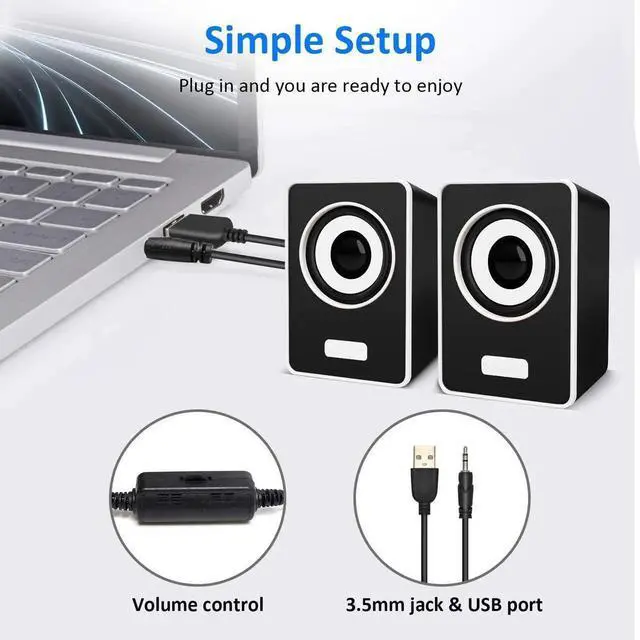 Alt view image 4 of 6 - JAENFONG Computer Speakers, Phission Mini Speaker with Stereo Sound 6W USB Powered 3.5 mm AUX-in Portable Speaker for Computer, Laptop, Notebook, Desktop (Black)