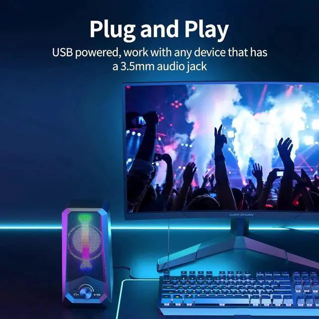 Alt view image 7 of 7 - JAENFONG Computer Speakers HiFi Stereo Sound - 2.0 Channel RGB Desktop Speakers PC Speaker with Bluetooth Volume Control USB Powered 3.5mm AUX-in Audio System