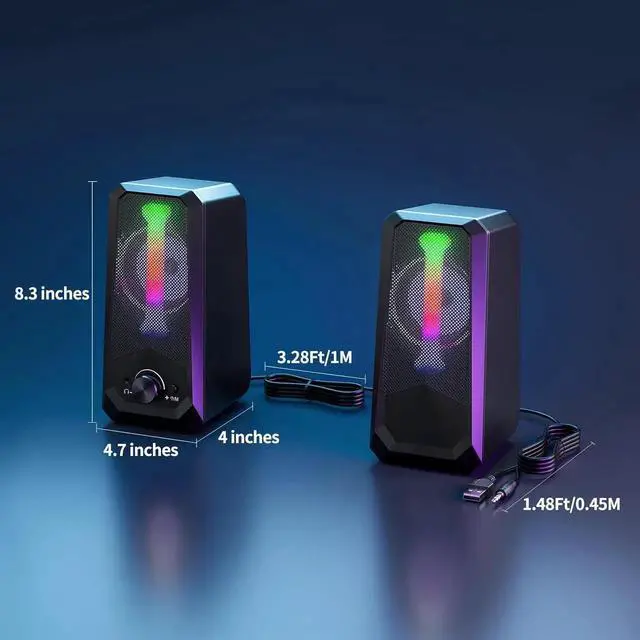 Alt view image 3 of 7 - JAENFONG Computer Speakers HiFi Stereo Sound - 2.0 Channel RGB Desktop Speakers PC Speaker with Bluetooth Volume Control USB Powered 3.5mm AUX-in Audio System