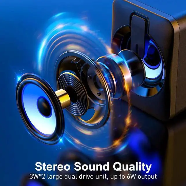 Alt view image 7 of 7 - JAENFONGComputer Speaker USB Powered - Portable Mini Bluetooth Subwoofer with RGB Lights Volume Control 3.5mm AUX-in HiFi Stereo Sound Desk Audio System for PC Monitor Tablets Desktop Laptop Cellphone