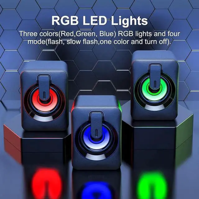 Alt view image 4 of 7 - JAENFONGComputer Speaker USB Powered - Portable Mini Bluetooth Subwoofer with RGB Lights Volume Control 3.5mm AUX-in HiFi Stereo Sound Desk Audio System for PC Monitor Tablets Desktop Laptop Cellphone