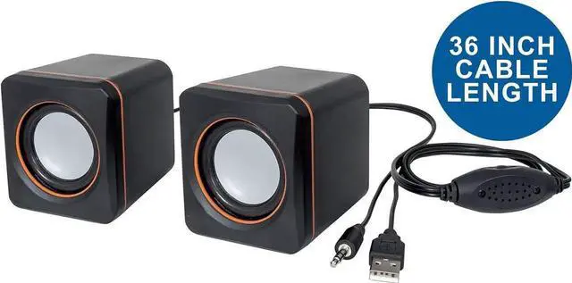Alt view image 2 of 6 - JAENFONG USB Powered Stereo Speaker System - Small Size - with Volume Control & 3.5 mm Aux Audio Plug to Connect to Laptop, Notebook, Desktop, Computer - 3 Yr Mfg Warranty - Black Orange, 161435