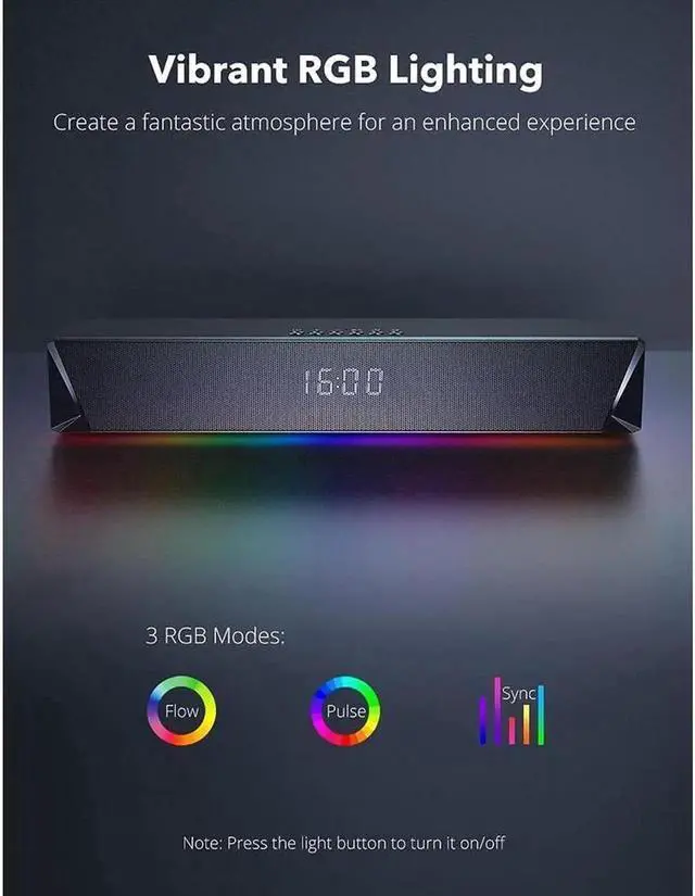 Alt view image 3 of 6 - JAENFONG Gaming Computer Speaker, Dual Powerful 7W Drivers PC Soundbar, Colorful RGB Light, Wireless Bluetooth 5.0 or 3.5mm AUX-in Connection, Stereo Audio Computer Sound Bar for Desktop