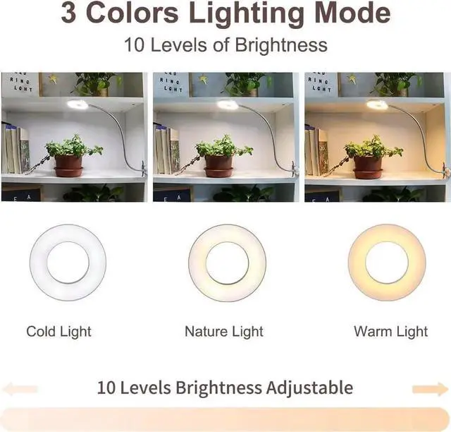 Alt view image 7 of 7 - JAENFONG Clip on Desk/Ring Light with Clamp for Video Conference Lighting, Computer Webcam, USB LED Laptop Light for Zoom Meetings Reading with 3 Color 10 Dimming Level Silvery