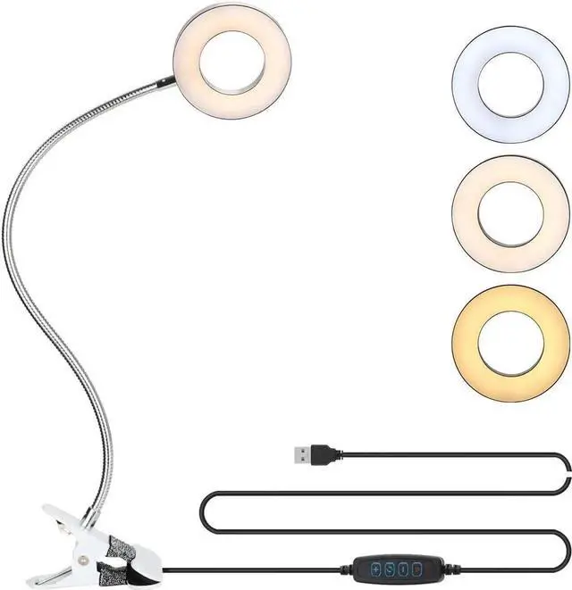 Main image of JAENFONG Clip on Desk/Ring Light with Clamp for Video Conference Lighting, Computer Webcam, USB LED Laptop Light for Zoom Meetings Reading with 3 Color 10 Dimming Level Silvery