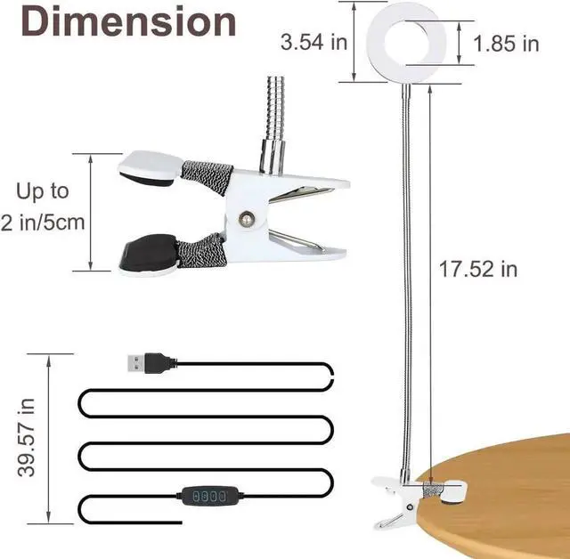 Alt view image 6 of 7 - JAENFONG Clip on Desk/Ring Light with Clamp for Video Conference Lighting, Computer Webcam, USB LED Laptop Light for Zoom Meetings Reading with 3 Color 10 Dimming Level Silvery