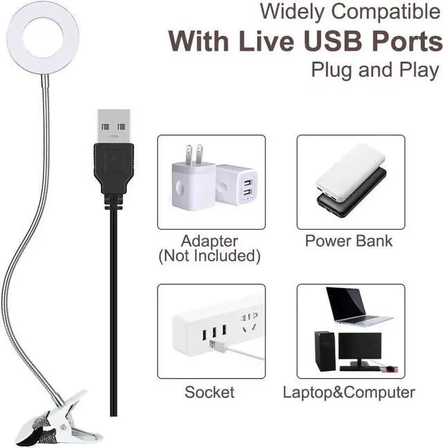 Alt view image 3 of 7 - JAENFONG Clip on Desk/Ring Light with Clamp for Video Conference Lighting, Computer Webcam, USB LED Laptop Light for Zoom Meetings Reading with 3 Color 10 Dimming Level Silvery