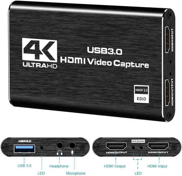 Alt view image 2 of 7 - JAENFONG 4K Audio Video Capture Card, KEHIPI USB 3.0 HDMI Video Capture Device, Full HD 1080P for Game Recording, Live Streaming Broadcasting