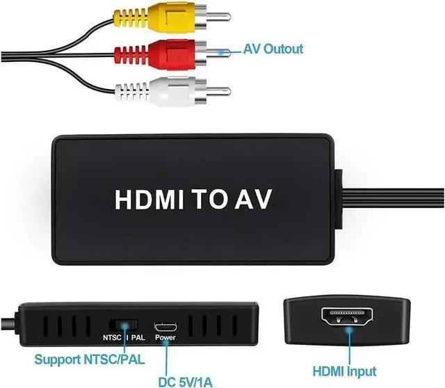 Alt view image 7 of 7 - JAENFONG HDMI to RCA Converter,KEHIPI HDMI to AV Composite Video Audio Converter Adapter, Supports PAL/NTSC for PS One, PS2, PS3, Nintendo 64, STB, VHS, VCR, Blue-Ray DVD Players Projector