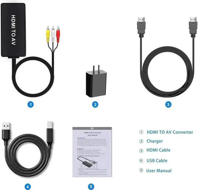 Alt view image 6 of 7 - JAENFONG HDMI to RCA Converter,KEHIPI HDMI to AV Composite Video Audio Converter Adapter, Supports PAL/NTSC for PS One, PS2, PS3, Nintendo 64, STB, VHS, VCR, Blue-Ray DVD Players Projector