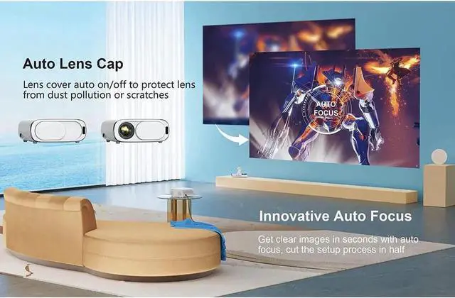 Alt view image 2 of 6 - JAENFONG Auto-Focus Projector with WiFi 6 and Bluetooth: 490 ANSI 19000L Native 1080P Outdoor Movie Projector 4k Support,Auto 6D Keystone&50% Zoom,Portable Smart Home LED Video Projector for Phone/PC