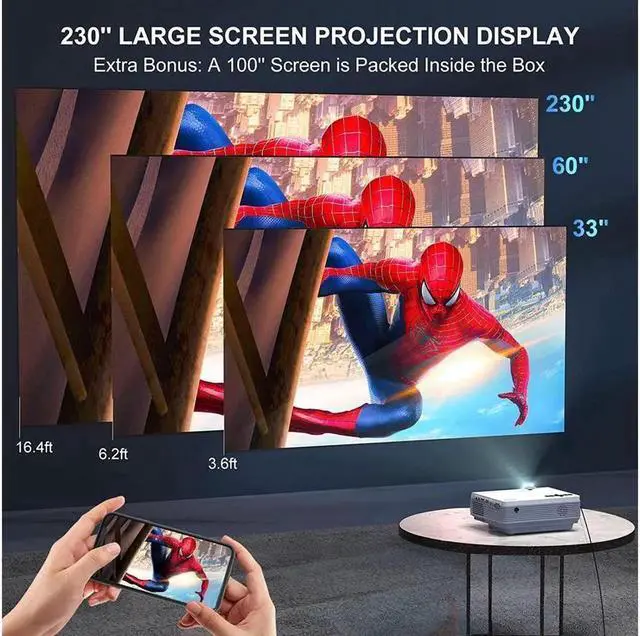 Alt view image 6 of 7 - JAENFONG Projector with WiFi and Bluetooth, 5G WiFi Native 1080P 9500L 4K Supported, Portable Outdoor Projector with Screen for Home Theater, Compatible with HDMI/USB/PC/TV Box/iOS and Android Phone