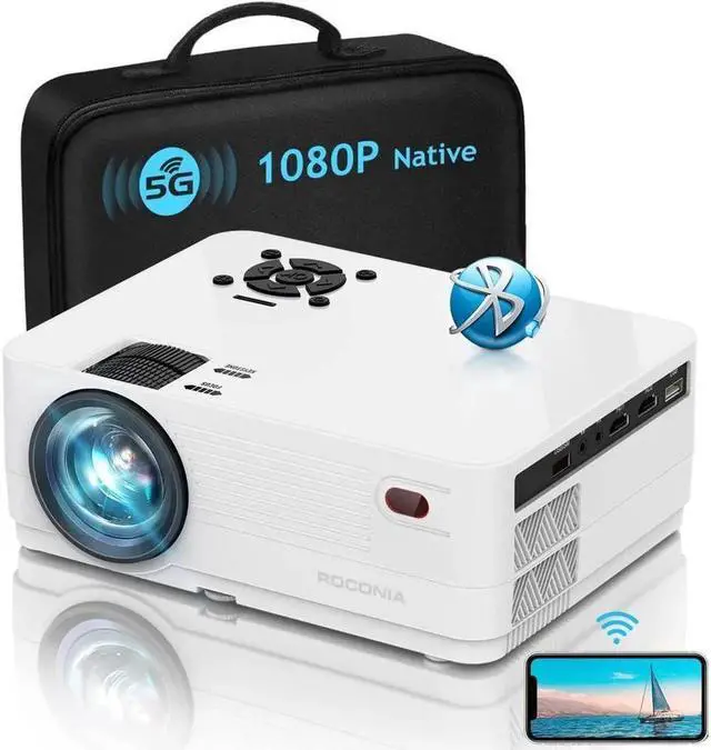 Main image of JAENFONG 5G WiFi Bluetooth Native 1080P Projector, 12000LM Full HD Movie Projector, 300" Display Support 4k Home Theater,Compatible with iOS/Android/XBox/PS4/TV Stick/HDMI/USB (White)