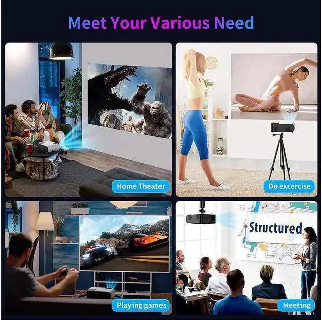 Alt view image 6 of 7 - JAENFONG Native 1080P Projector with WiFi and Bluetooth, 550 ANSI Portable Home Theater Projector 4k Supported 200" Display Video Projector, 4D/4P Keystone & 50%-100% Zoom for iPhone Android PC Laptop