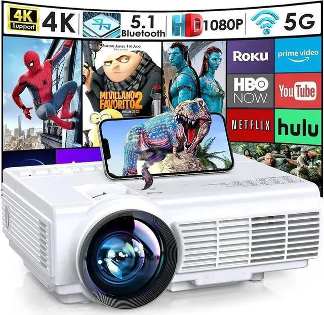 Main image of JAENFONG Projector with WiFi and Bluetooth, 5G WiFi Native 1080P 9500L Outdoor Projector 4K Support, Mini Portable Movie Projector with Screen, for HDMI, VGA, USB, Laptop, iOS & Android Phone