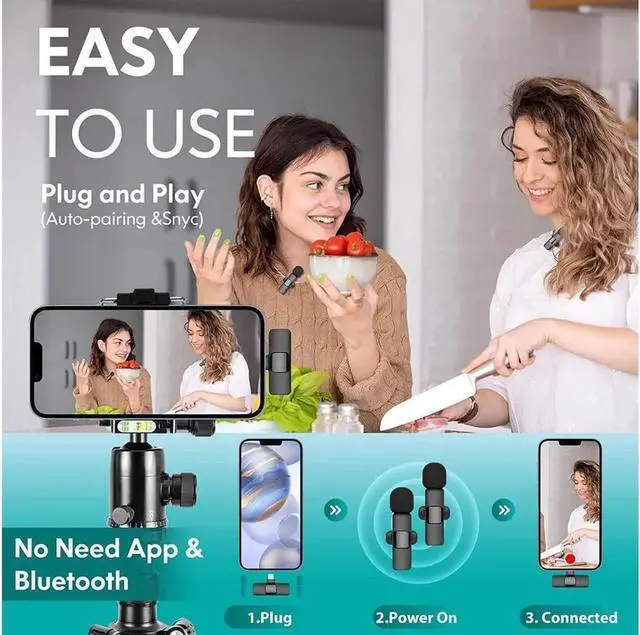 Alt view image 2 of 5 - JAENFONG Wireless Lavalier Stand Microphone for: 2 clip-on microphones for mobile video recording, professional Lav microphone for YouTube | Interview | Podcast | Blog | Tiktok | Live Streaming