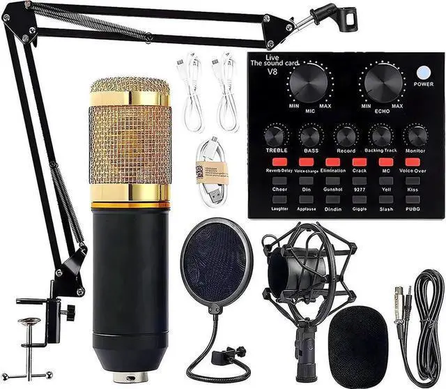 Main image of JAENFONG Podcast Equipment Bundle, BM-800 Podcast Microphone bundle with v8 Sound Card, Condenser Studio Microphonefor Laptop Computer Vlog Living Broadcast Live Streaming YouTube TikTok