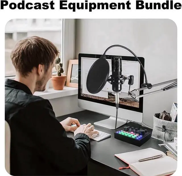 Alt view image 2 of 7 - Podcast Equipment Bundle, BM-800 Mic Kit with Live Sound Card, Podcast Microphone Bundle with Studio Microphone, Recording Studio Equipment for Live Streaming, Broadcasting with Phone/PC/Laptop