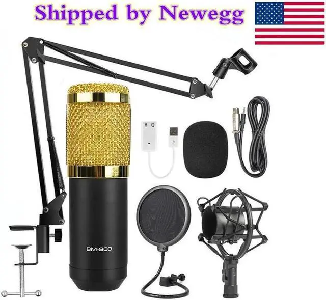 Main image of JAENFONG Condenser Microphone Bundle, BM-800 Mic Kit with Adjustable Mic Suspension Scissor Arm, Metal Shock Mount and Double-Layer Pop Filter for Studio Recording & Broadcasting (Gold)