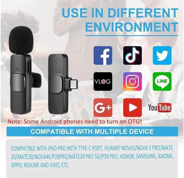 Alt view image 5 of 6 - Wireless Lavalier Microphone for Phone(USB-C), Dual Wireless Microphone for Video Recording, Live Stream, Vlog, YouTube, TikTok,Facebook, Zoom - Noise Reduction & Plug-Play(No Need App/Bluetoo)