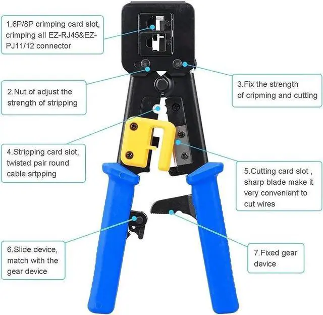 Alt view image 2 of 5 - JAENFONG RJ45 Crimping Tool Ethernet Crimper for Cat6 Cat5 Cat5e RJ45 Pass Through Connectors and RJ12 Ends Comes with 20PCS RJ45 Cat6 Connectors and Replacement Blade