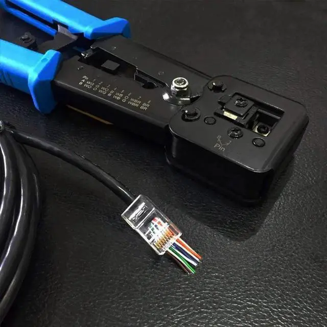 Alt view image 4 of 5 - JAENFONG RJ45 Crimping Tool Ethernet Crimper for Cat6 Cat5 Cat5e RJ45 Pass Through Connectors and RJ12 Ends Comes with 20PCS RJ45 Cat6 Connectors and Replacement Blade