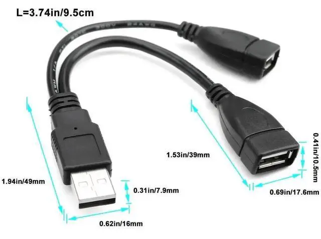 Alt view image 6 of 7 - JAENFONG USB 2.0 A Male to 2 Dual USB Female Jack Y Splitter Hub Power Cord Extension Adapter Cable for PC Laptop TV 2.5" Mobile Hard Disk 0.5ft-2 pieces