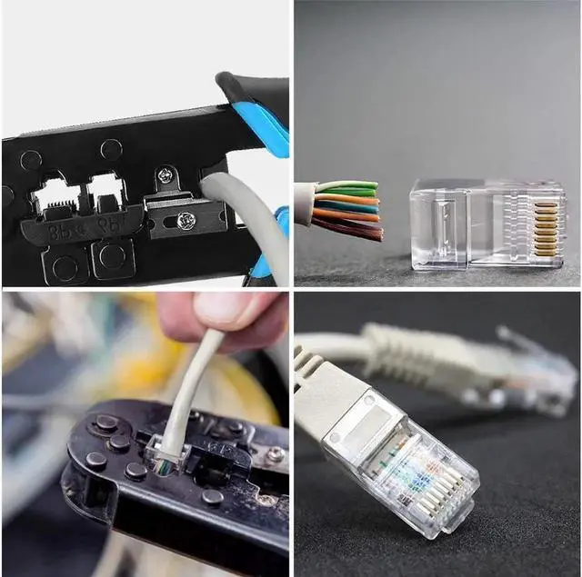 Alt view image 2 of 7 - JAENFONG Crimp Tool Kit RJ45 , 50 PCS RJ45 Connectors, 50 PCS Covers, 1 Cat5 Cat5e Ethernet Crimping Tool, 1 RJ45 Tester and 1 Mini Wire Stripper, RJ11, 6P/ RJ12, 8P/ RJ45 Crimp Tool Set