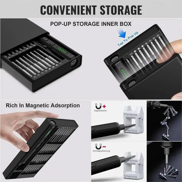 Alt view image 6 of 7 - JAENFONGMini Electric Screwdriver, 3.7V Precision Screwdriver Set Cordless Screwdrivers Rechargeable 72 In 1 Magnetic Bit Repair Tech Tool Kit for Electronics Computer Phone Laptop Camera RC Car Watch