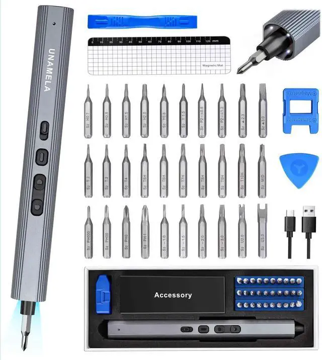 Main image of JAENFONG Mini Electric Screwdriver Set Upgraded: Small Electric Precision Screwdriver Cordless - 3 Torque Settings, 30 S2 Bits, 4 LED Lights, Power Screwdriver Repair Tool Kit for PC RC Electronics