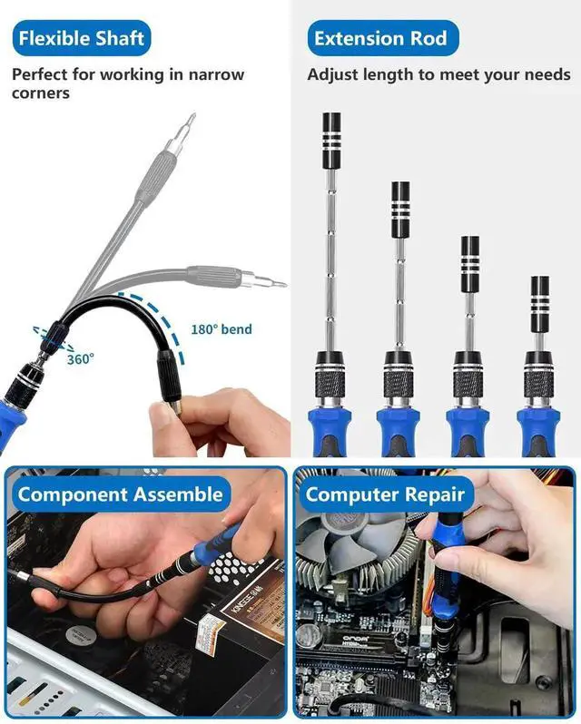 Alt view image 7 of 7 - JAENFONG Electronics Precision Screwdriver Set 146-IN-1: Computer PC Laptop Repair Tool Kit - 123 Bits, Flexible Shaft, Extension Rod, Magnetic Mat for PC Building, iPhone, MacBook, PS5, Xbox, Switch