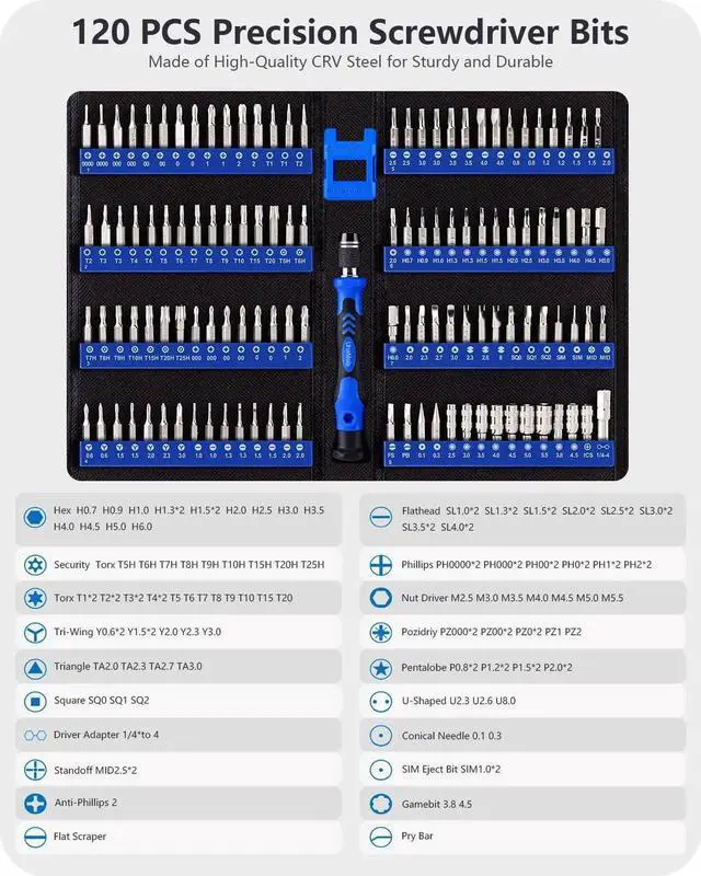 Alt view image 4 of 7 - JAENFONG Electronics Precision Screwdriver Set 146-IN-1: Computer PC Laptop Repair Tool Kit - 123 Bits, Flexible Shaft, Extension Rod, Magnetic Mat for PC Building, iPhone, MacBook, PS5, Xbox, Switch