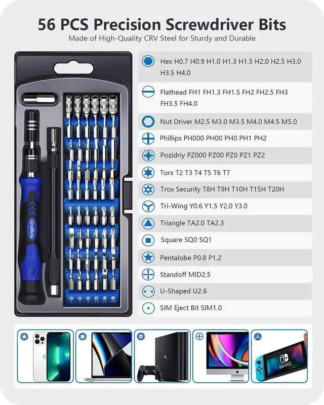 Alt view image 4 of 7 - JAENFONG Precision Screwdriver Set, 61 in 1 Computer Repair Tool Kit with 56 Bits and Large Size Mat with Dry Erase Pen Compatible for Laptop, PC, iPhone