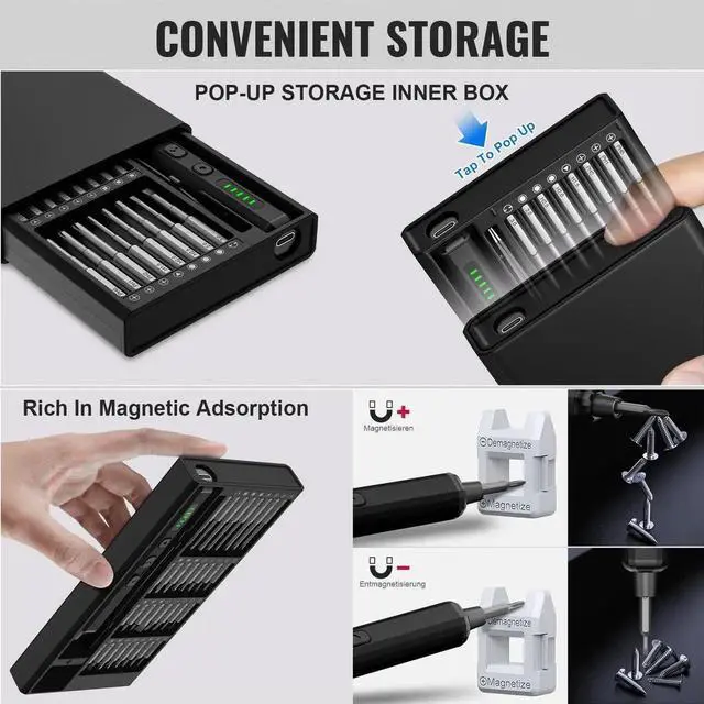 Alt view image 6 of 7 - JAENFONGMini Electric Screwdriver, 3.7V Precision Screwdriver Set Cordless Screwdrivers Rechargeable 72 In 1 Magnetic Bit Repair Tech Tool Kit for Electronics Computer Phone Laptop Camera RC Car Watch