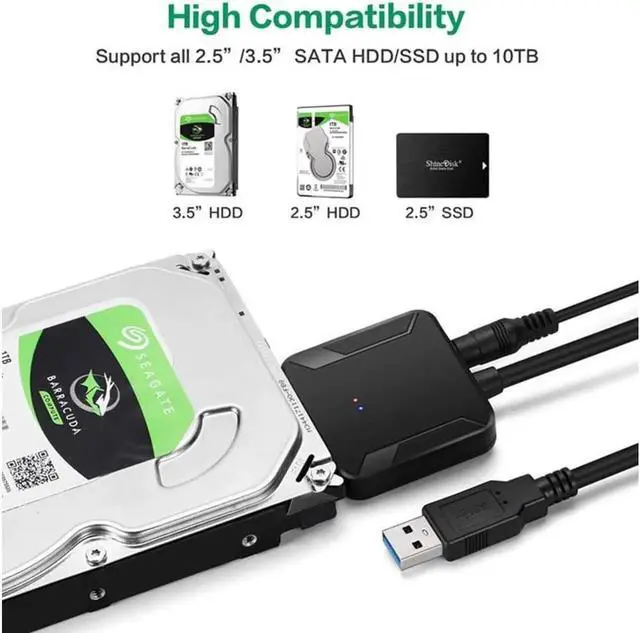 Alt view image 5 of 7 - JAENFONG USB 3.0 to SATA Adapter Cable for 2.5" 3.5" SSD/HDD Drives, SATA to USB 3.0 External Converter 22 pin Hard Drive Connector USB 3.0 to SATA Adapter with Power Supply