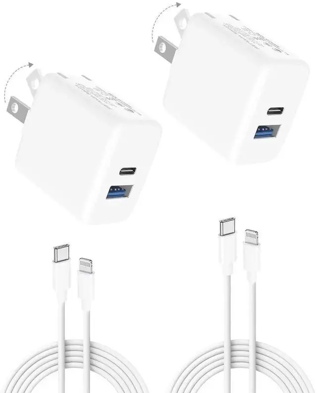 Main image of JAENFONG 2Pack Fast Charger for iPad 9th 8th 7th 6th Generation 10.2 inch, iPad Air 3/2, iPad mini 5/4/3, 20W Dual Port Foldable Wall Charger with 6.6ft USB-C to Lightning Fast Charging Cable