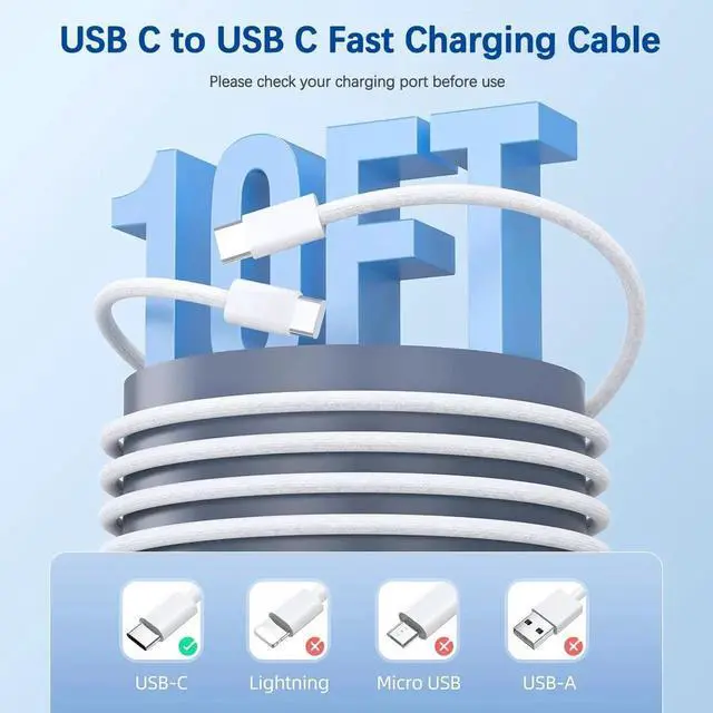 Alt view image 7 of 7 - JAENFONG 10FT Fast iPad Charger,iPad Charger Fast Charging 2Pack Wall Chargers Plug Adapter Woven Type C USB C to C Cable Cord for iPad Pro 13/12.9/11/,iPad Air 6/5th,i-Pad mini 6/A17 Pro,i-Pad 10/