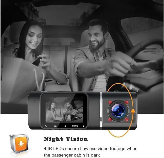 Alt view image 2 of 7 - JAENFONG Black Dash Cam FHD 1080P Front and HD 720P Inside, IR Night Vision Car Camera