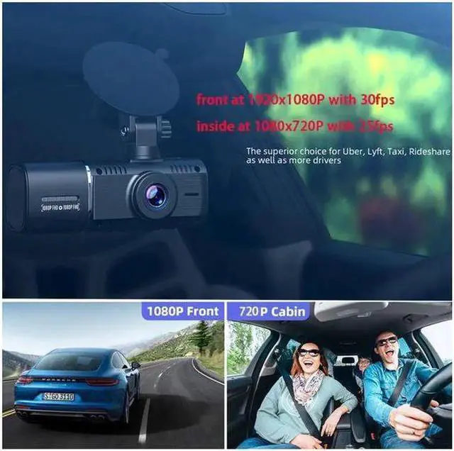 Alt view image 3 of 7 - JAENFONG Black Dash Cam FHD 1080P Front and HD 720P Inside, IR Night Vision Car Camera