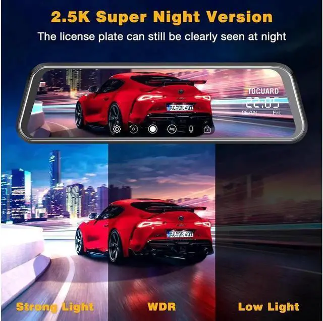 Alt view image 5 of 7 - JAENFONG 2.5K Mirror Dash Cam 10" Touch Screen 2.5K + 1080P Dual Dash Camera for Cars Night Vision Waterproof Parking Assistant Rear View Camera