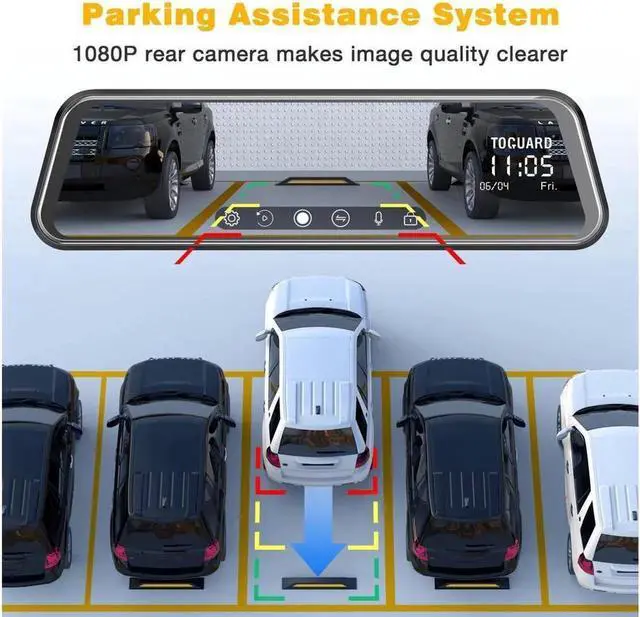 Alt view image 3 of 7 - JAENFONG 2.5K Mirror Dash Cam 10" Touch Screen 2.5K + 1080P Dual Dash Camera for Cars Night Vision Waterproof Parking Assistant Rear View Camera