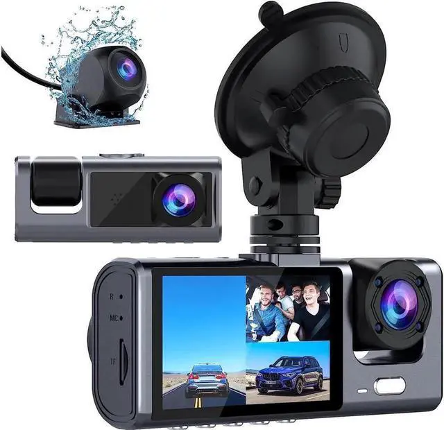 Main image of JAENFONG 3 Channel Dash Cam Front and Rear Inside, 1080P Dash Camera for Cars, Dashcam Three Way Triple Car Camera with IR Night Vision, Loop Recording, G-Sensor, Parking Monitor, 24 Hours Recording