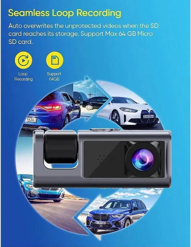 Alt view image 4 of 7 - JAENFONG 3 Channel Dash Cam Front and Rear Inside, 1080P Dash Camera for Cars, Dashcam Three Way Triple Car Camera with IR Night Vision, Loop Recording, G-Sensor, Parking Monitor, 24 Hours Recording