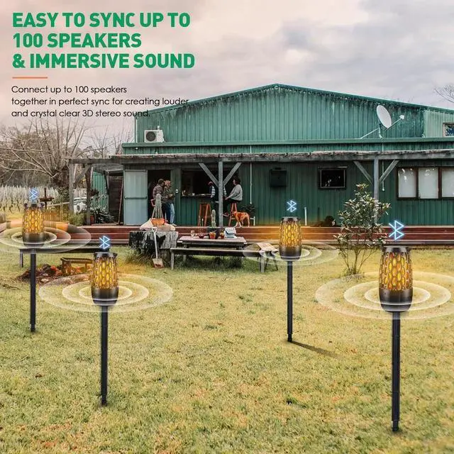 Alt view image 4 of 7 - JAENFONG Outdoor Bluetooth Speakers- 2 Pack Wireless Torch Atmosphere Waterproof Speakers with Stake & Hook, Sync Up to 100 Speakers, BT 5.3 Portable Speaker for Patio Camp Party, Gifts for Men Women