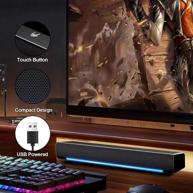 Alt view image 6 of 6 - JAENFONG Computer PC Bluetooth Soundbar Speakers Wireless USB Powered Laptop Desktop Monitor Speakers for PC Smartphone Ipad Tablet-Lighting Control-Switch Power On/Off