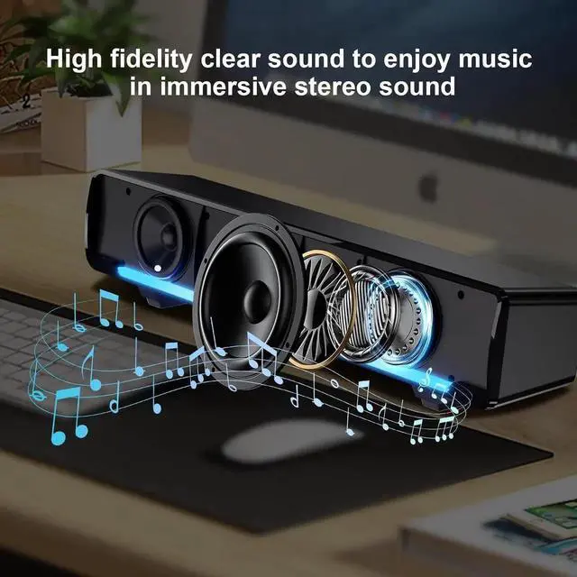 Alt view image 5 of 6 - JAENFONG Computer PC Bluetooth Soundbar Speakers Wireless USB Powered Laptop Desktop Monitor Speakers for PC Smartphone Ipad Tablet-Lighting Control-Switch Power On/Off