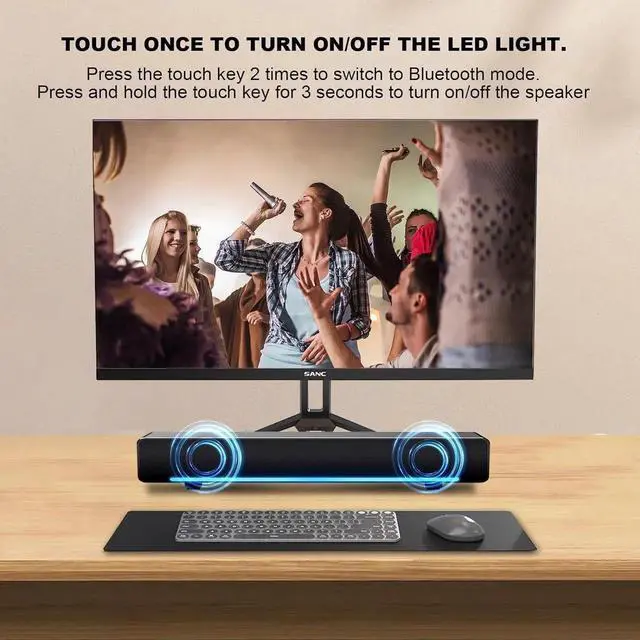 Alt view image 3 of 6 - JAENFONG Computer PC Bluetooth Soundbar Speakers Wireless USB Powered Laptop Desktop Monitor Speakers for PC Smartphone Ipad Tablet-Lighting Control-Switch Power On/Off