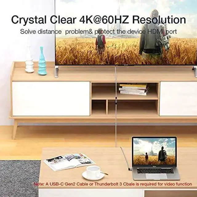 Alt view image 2 of 7 - Right Angle USB C USB-C 3.1 Male to Female 4K Video Cord, Gen 2 10Gbps, 90 Degree Type C Extender, Compatible with Thunderbolt 3 MacBook Pro/Air,iPad Pro, Nintendo Switch 6.6Feet