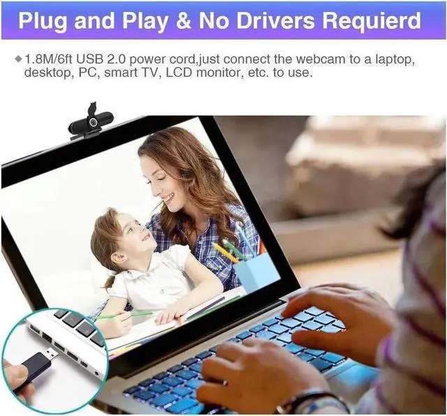 Alt view image 4 of 7 - JAENFONG 4K Webcam with Microphone,8 Megapixel Web Cam,Ultra HD Web Camera for Computers,Webcam for Laptop Desktop,USB Webcam with Privacy Cover,Pro Streaming Webcam for Video Calling